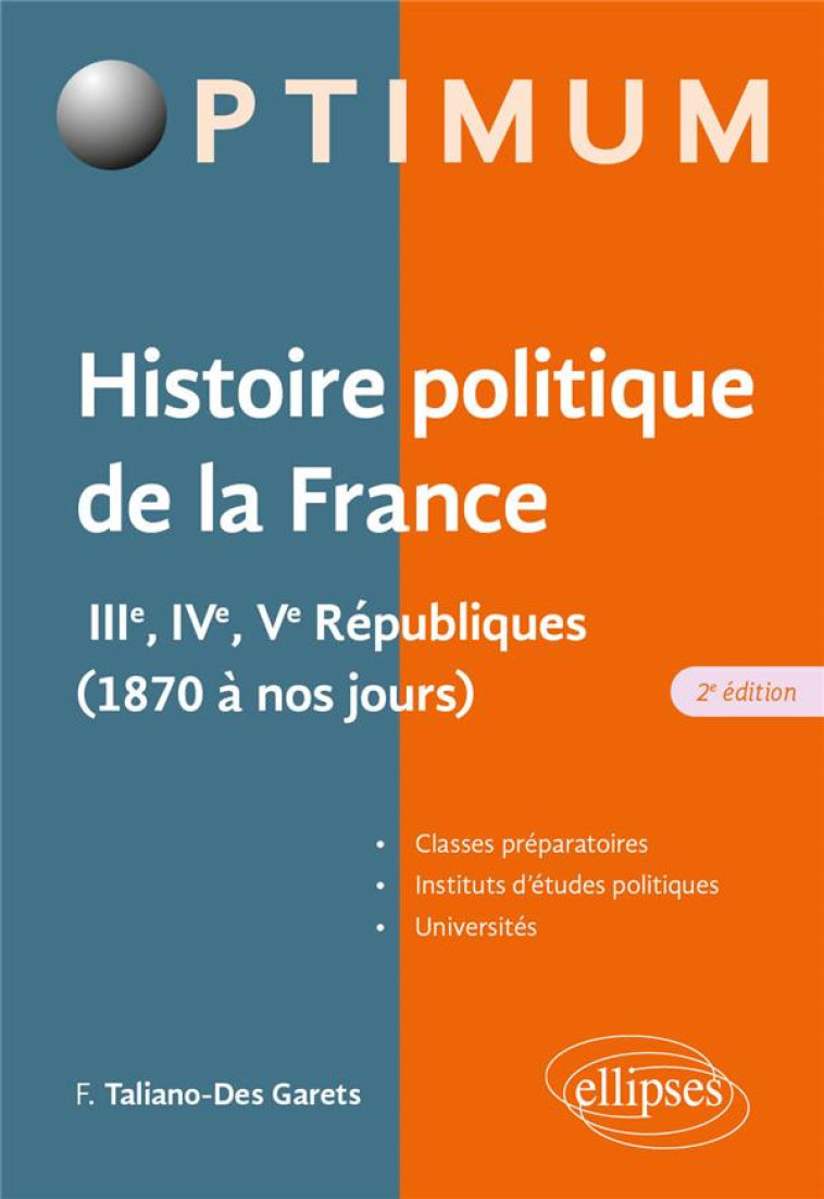 HISTOIRE POLITIQUE DE LA FRANCE - IIIE, IVE, VE REPUBLIQUES (1870 A NOS JOURS) - TALIANO-DES GARETS F - ELLIPSES MARKET