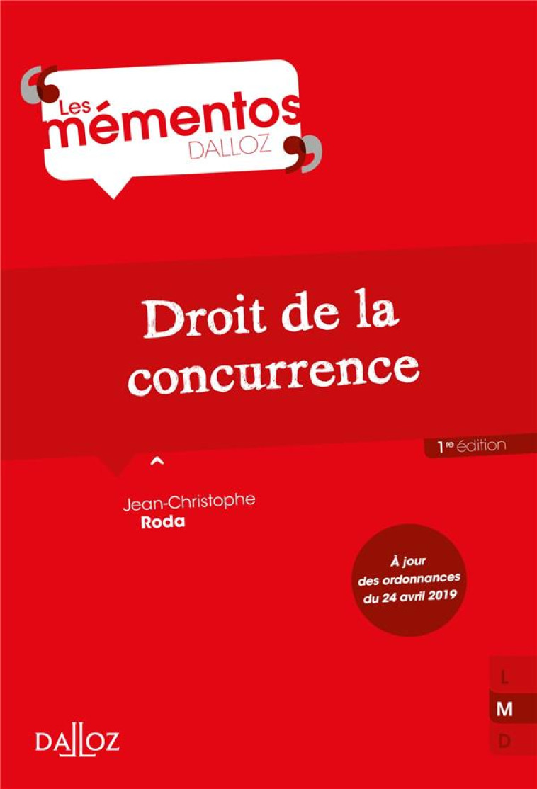 DROIT DE LA CONCURRENCE - RODA JEAN-CHRISTOPHE - DALLOZ