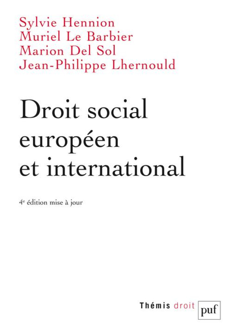 DROIT SOCIAL EUROPEEN ET INTERNATIONAL - HENNION/DEL SOL - PUF