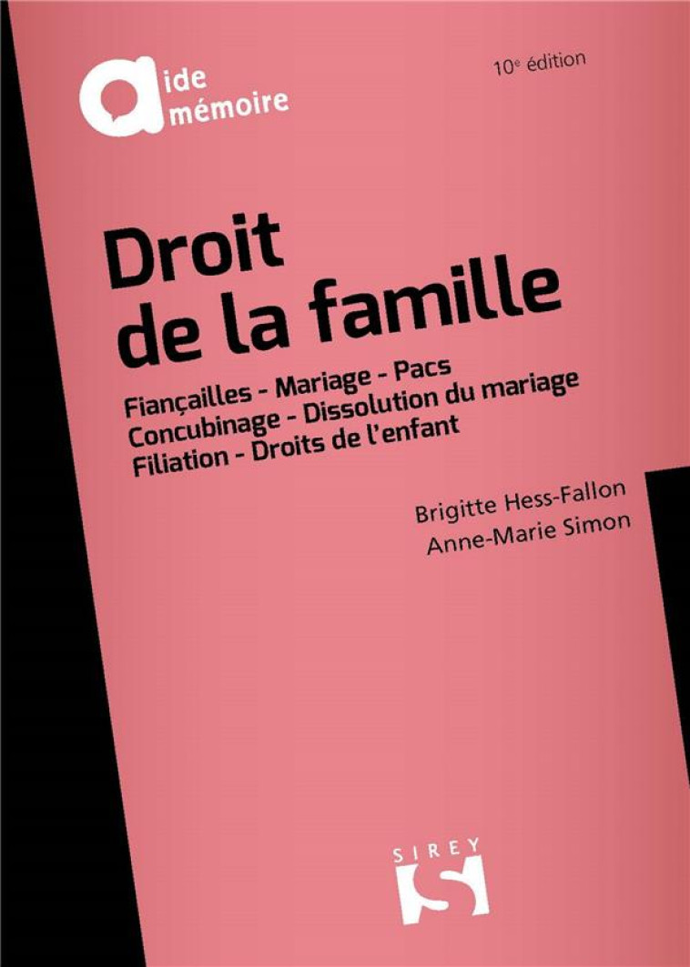 DROIT DE LA FAMILLE. 10E ED. - HESS-FALLON/SIMON - DALLOZ