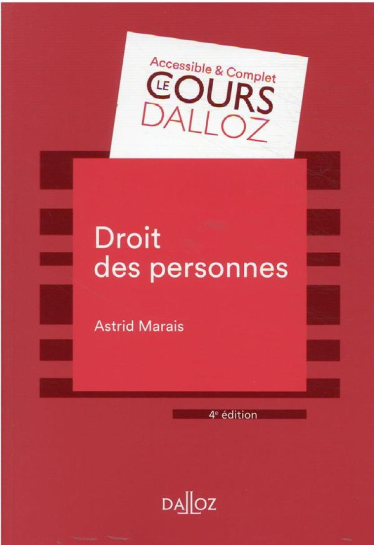 DROIT DES PERSONNES. 4E ED. - MARAIS ASTRID - DALLOZ