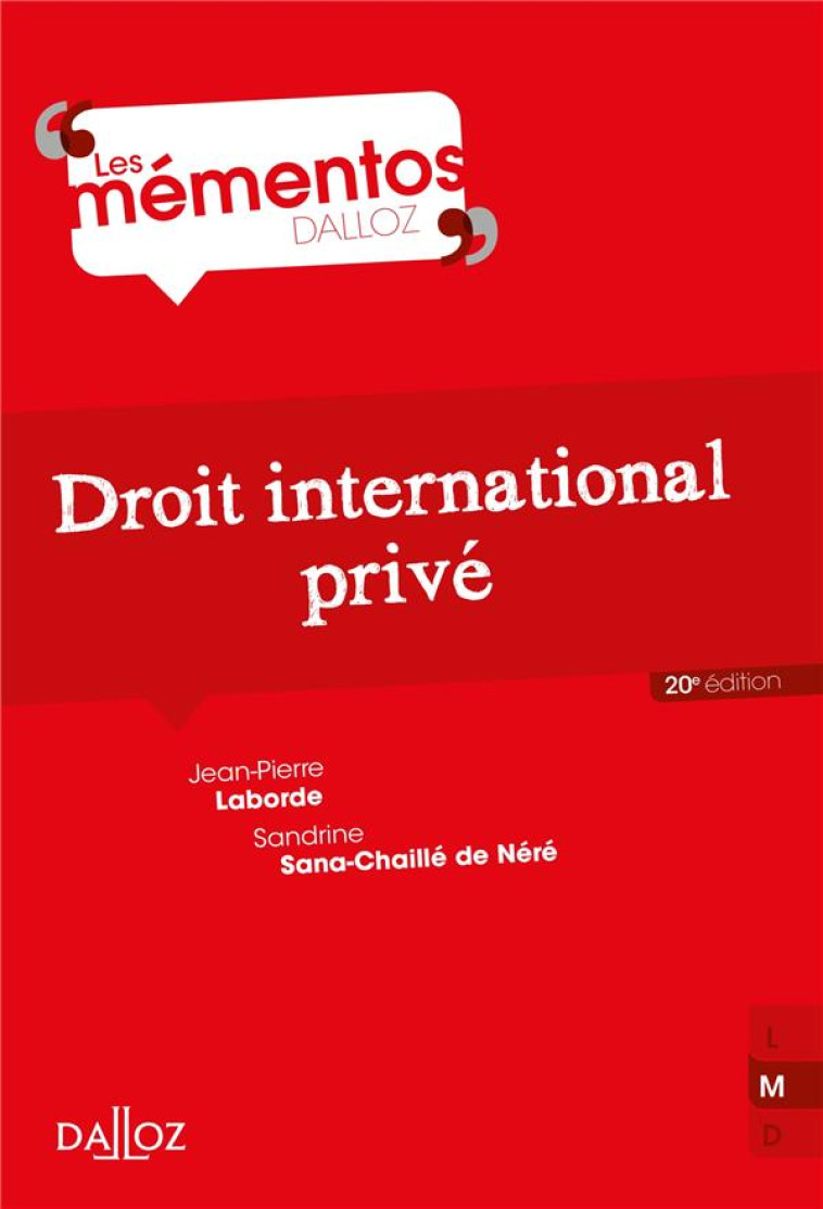 DROIT INTERNATIONAL PRIVE. 20E ED. - LABORDE - DALLOZ