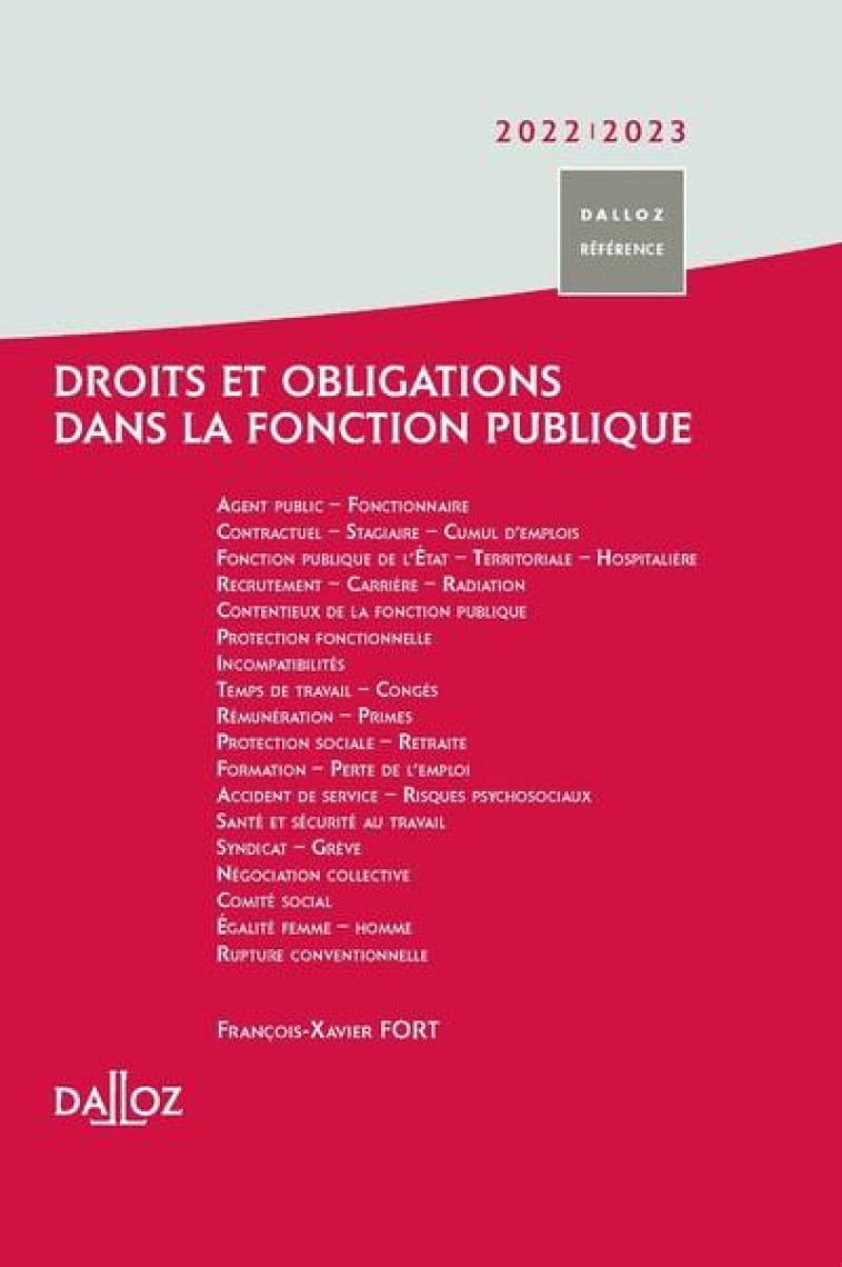 DROITS ET OBLIGATIONS DANS LA FONCTION PUBLIQUE 2022/2023 - FORT FRANCOIS-XAVIER - DALLOZ