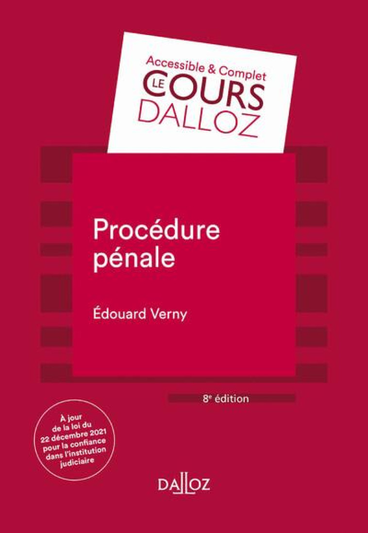 PROCEDURE PENALE. 8E ED. - VERNY EDOUARD - DALLOZ