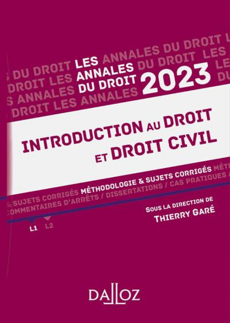 ANNALES INTRODUCTION AU DROIT ET DROIT CIVIL 2023 - GARE THIERRY - DALLOZ