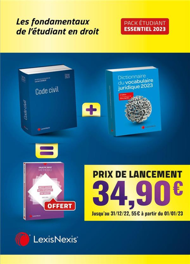 PACK ETUDIANT ESSENTIEL 2023 (CODE CIVIL 2023 + DICTIONNAIRE DU VOCABULAIRE JURIDIQUE 2023 + PRIME 2 - COLLECTIF - Lexis Nexis/Litec