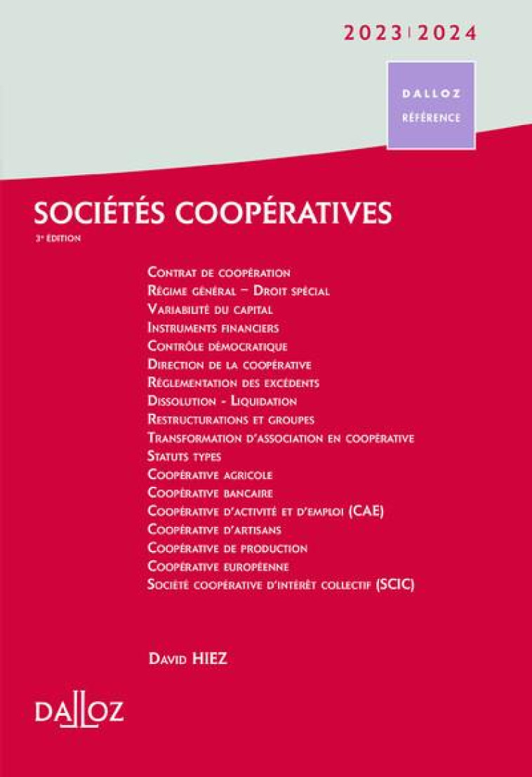 SOCIETES COOPERATIVES 2023/2024. 3E ED. - HIEZ DAVID - DALLOZ