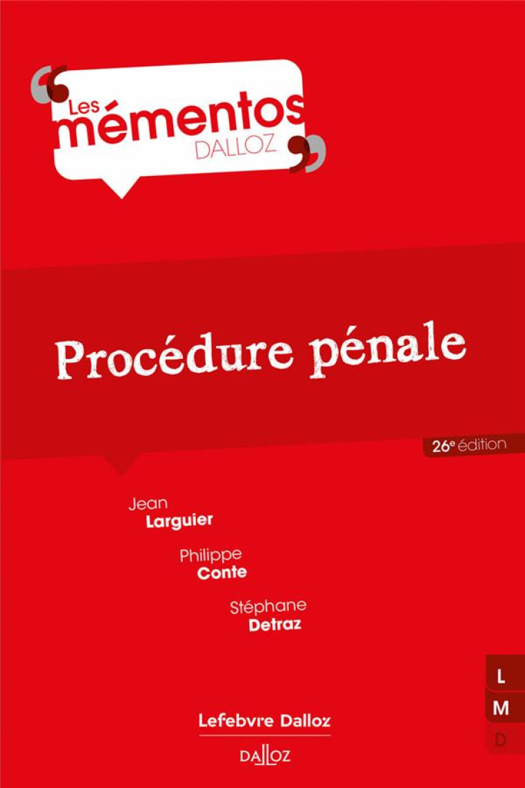 PROCEDURE PENALE. 26E ED. - CONTE/DETRAZ - DALLOZ