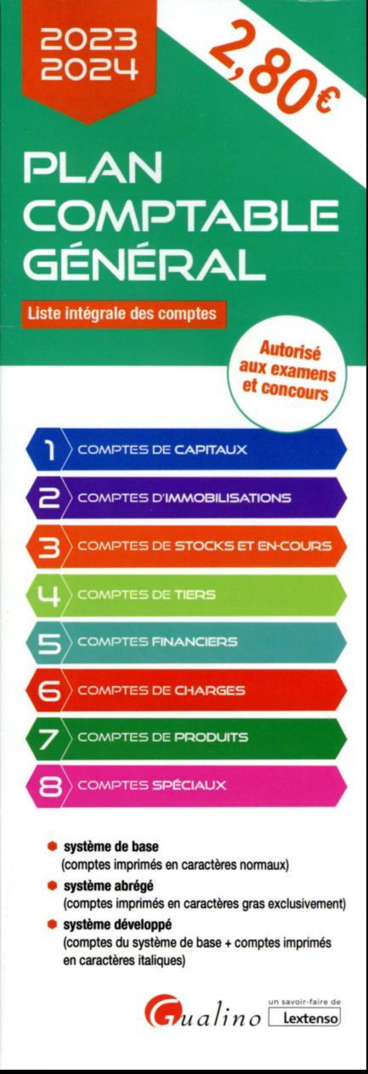 PLAN COMPTABLE GENERAL - 2023/2024 - LISTE INTEGRALE DES COMPTES - AUTORISE AUX EXAMENS ET CONCOURS - COLLECTIF - GUALINO