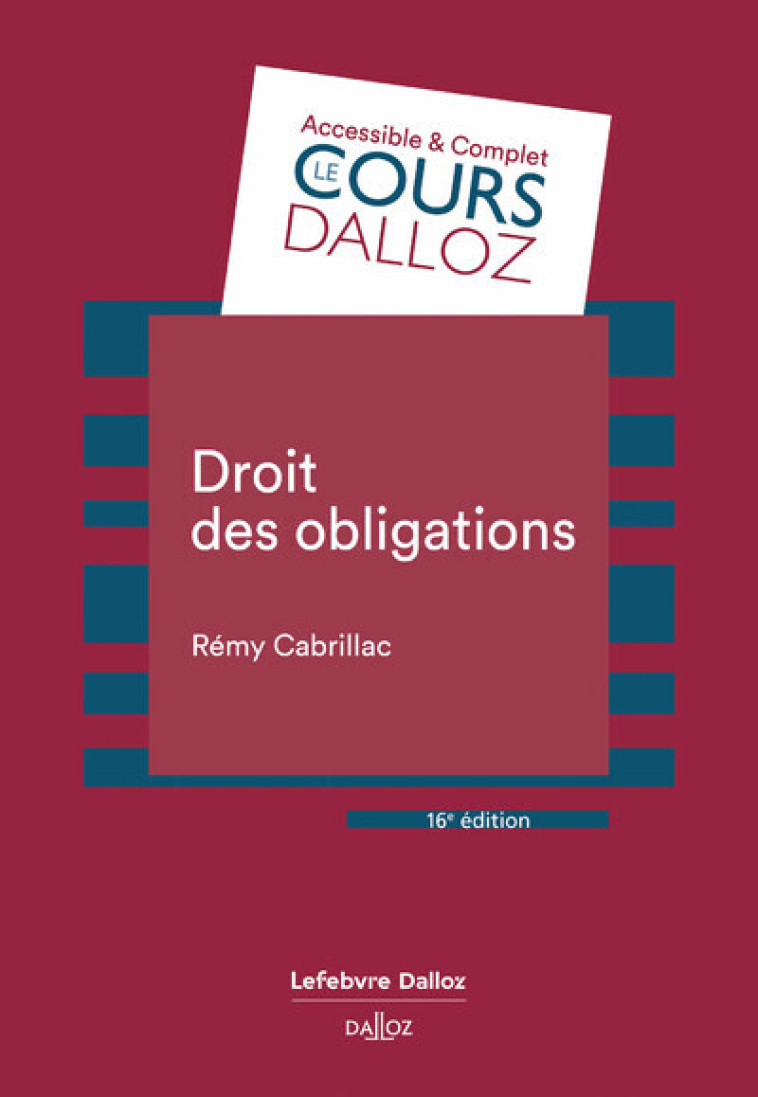 Droit des obligations. 16e éd. - Cabrillac Rémy - DALLOZ