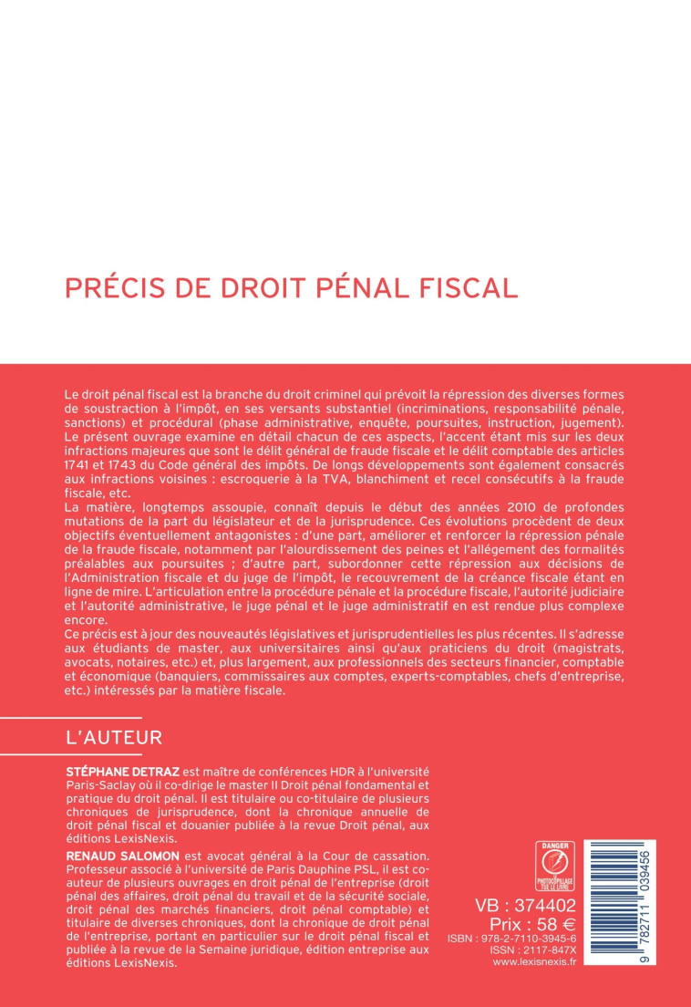 Précis de droit pénal fiscal - SALOMON/DETRAZ - LEXISNEXIS