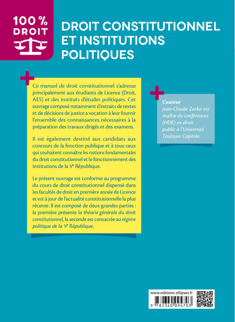 Droit constitutionnel et institutions politiques - Zarka Jean-Claude - ELLIPSES