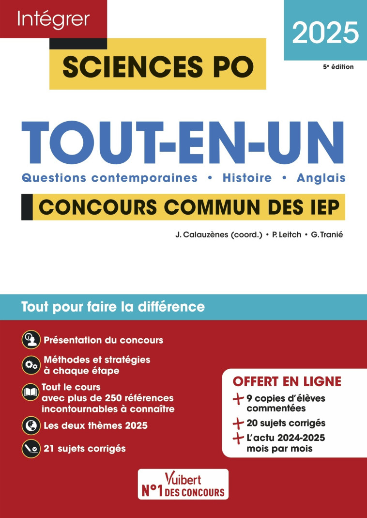 Sciences Po - Concours commun des IEP 2025 - Tout-en-un - Tranié Ghislain, Calauzènes Jérôme, Leitch Paul - VUIBERT