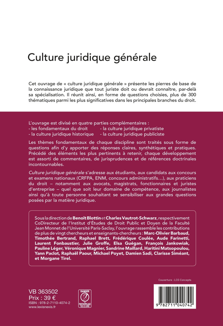 Culture juridique générale - Blottin Benoît, Vautrot-Schwarz Charles - LEXISNEXIS