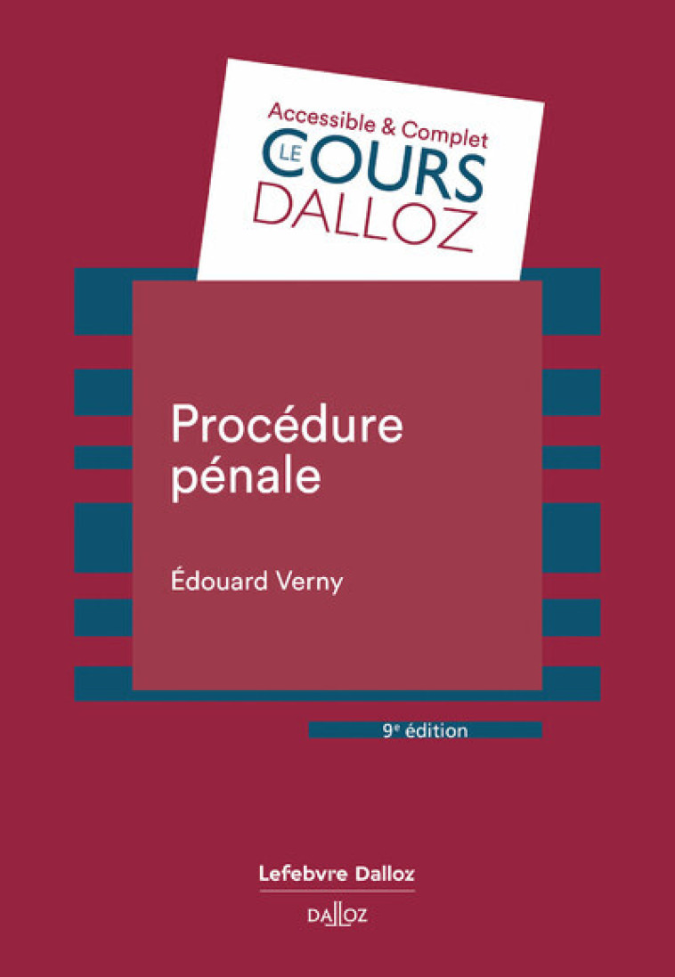 Procédure pénale. 9e éd. - Verny Édouard - DALLOZ