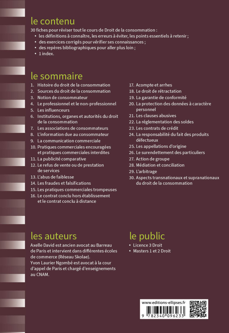 Fiches de Droit de la consommation - David Axelle, Ngombé Yvon Laurier - ELLIPSES