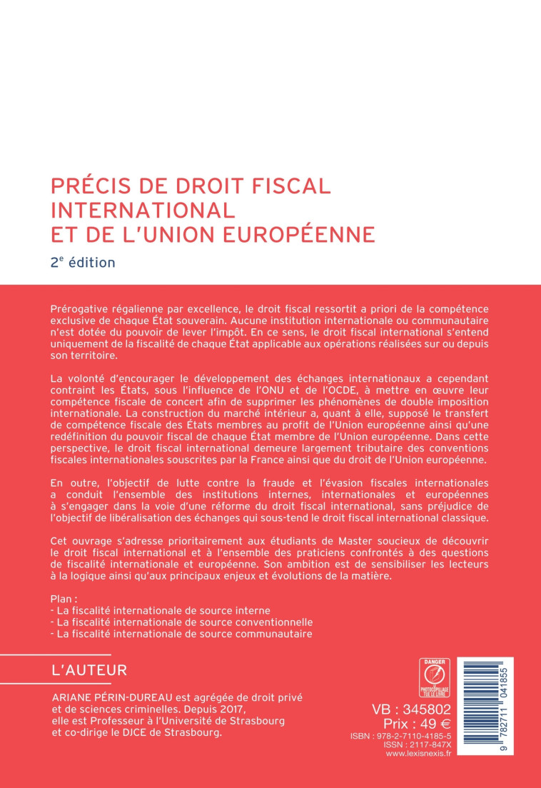 Précis de droit fiscal international et de l'union européenne - Périn-Dureau Ariane - LEXISNEXIS