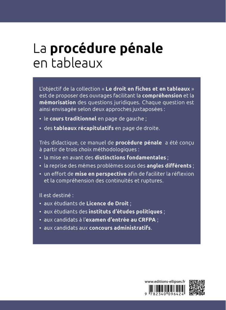 La procédure pénale en tableaux - Aissaoui Kamel - ELLIPSES