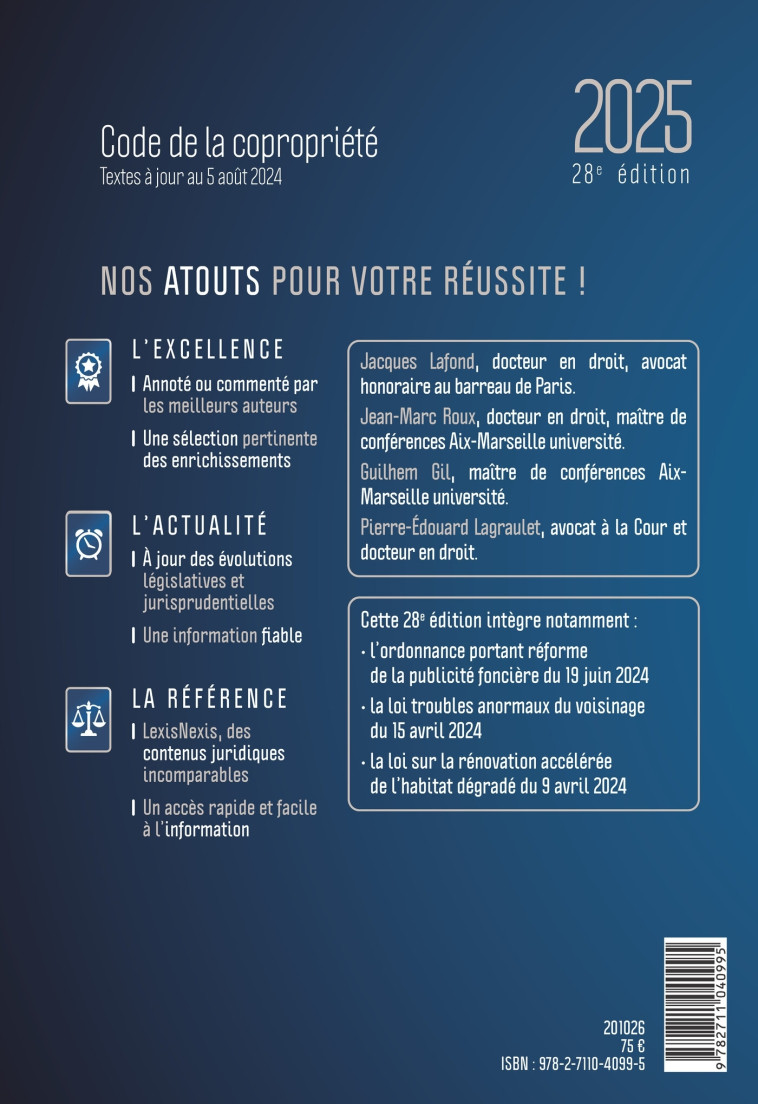 Code de la copropriété 2025 - Lafond Jacques, Roux Jean-Marc, GIL Guilhem, LAGRAULET Pierre-Edouard - LEXISNEXIS