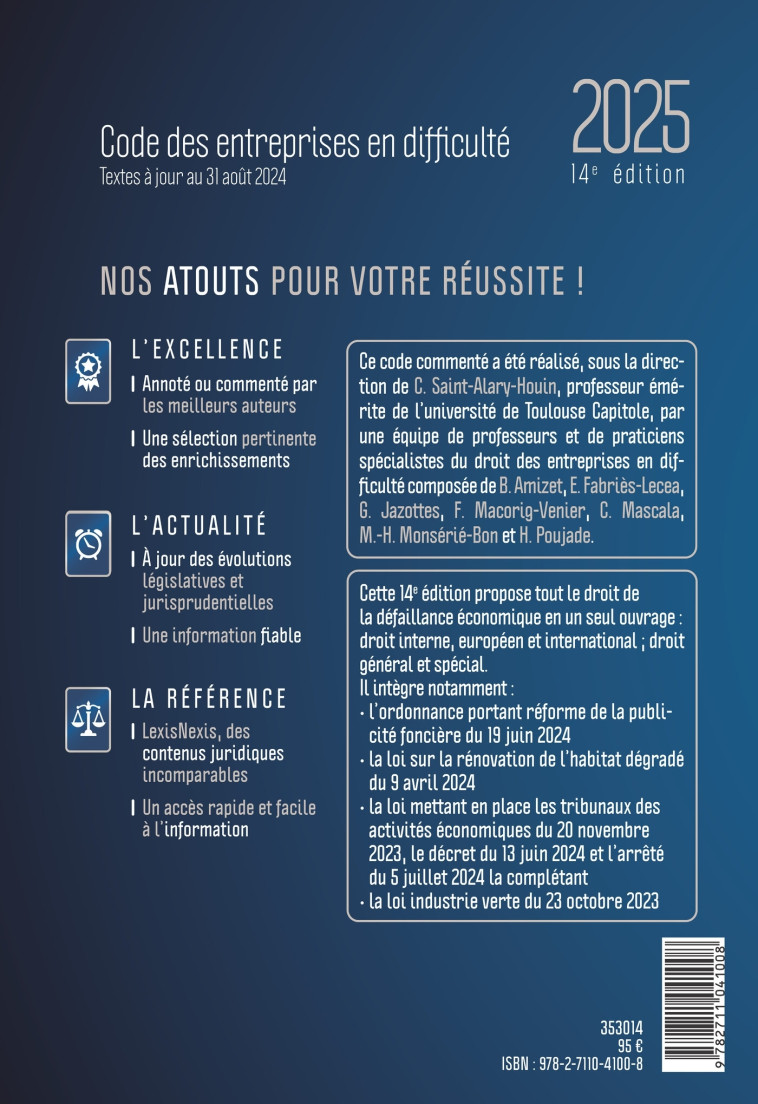 Code des entreprises en difficulté 2025 - Saint-Alary-Houin Corinne - LEXISNEXIS