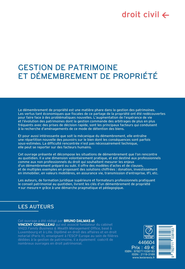 Gestion de patrimoine et démembrement de propriété - CORNILLEAU Vincent, DALMAS Bruno - LEXISNEXIS