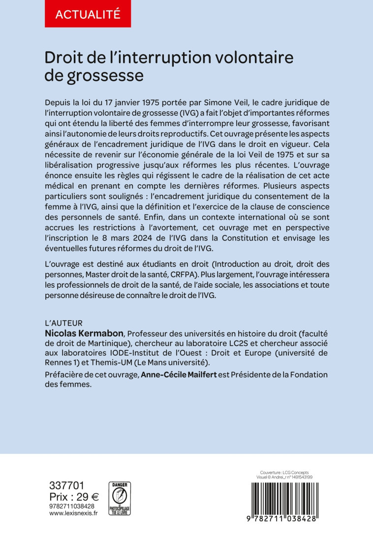 Droit de l'interruption volontaire de grossesse - Kermabon Nicolas - LEXISNEXIS