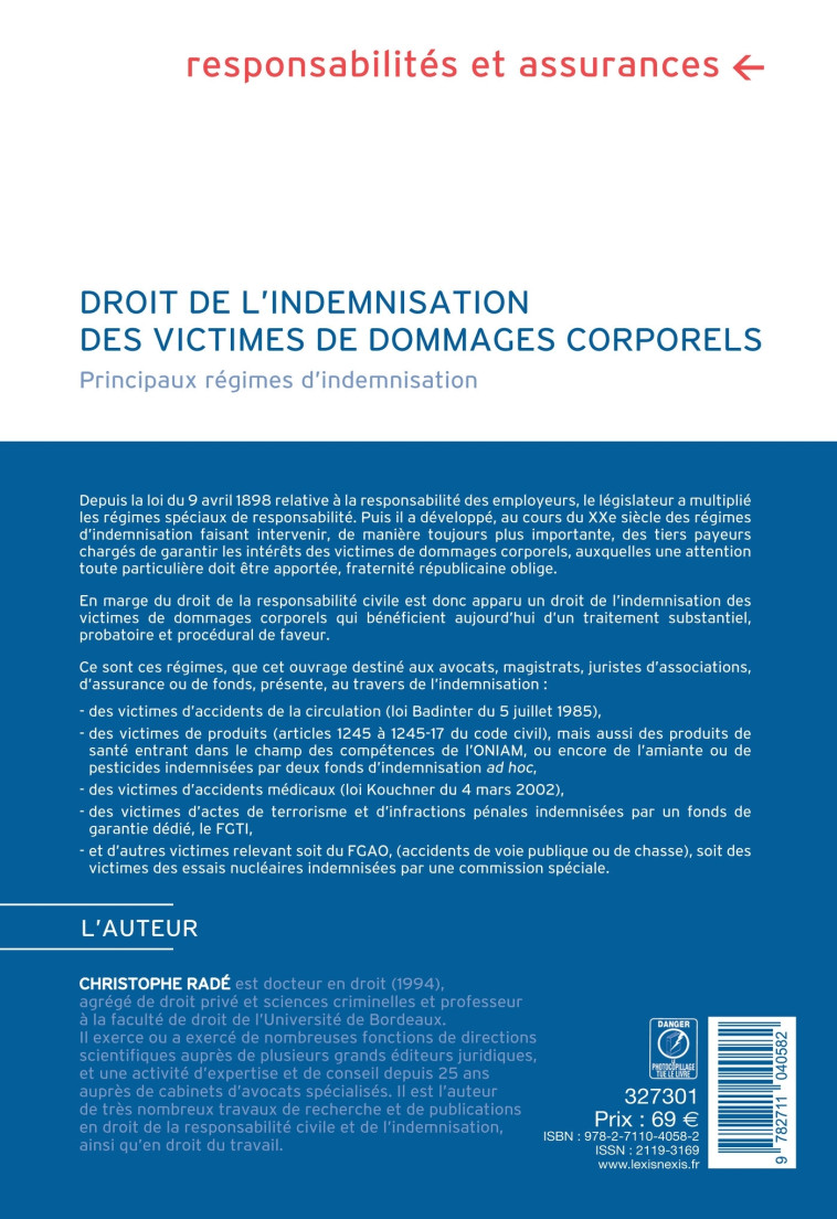 Droit de l'indemnisation des victimes de dommages corporels - Radé Christophe - LEXISNEXIS