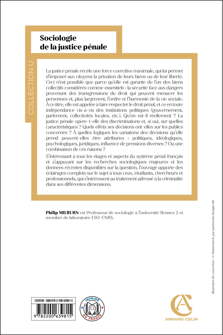 Sociologie de la justice pénale - Milburn Philip - ARMAND COLIN