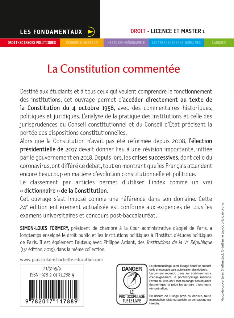 FONDAMENTAUX  - LA CONSTITUTION COMMENTEE 2021-2022 - FORMERY SIMON-LOUIS - HACHETTE EDUC