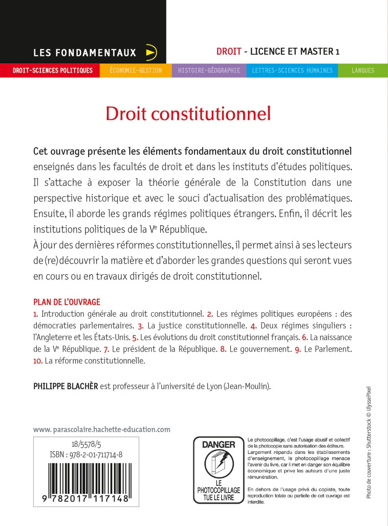 FONDAMENTAUX  - DROIT CONSTITUTIONNEL 2021-2022 - BLACHER PHILIPPE - HACHETTE EDUC