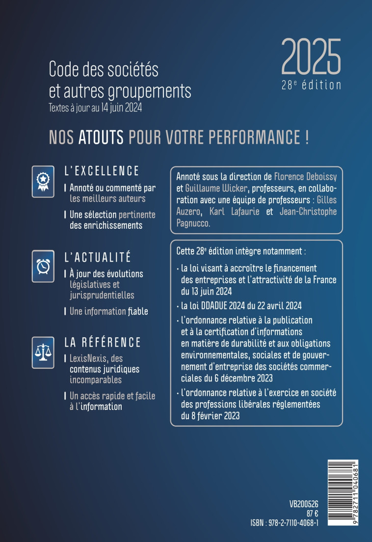 CODE DES SOCIETES ET AUTRES GROUPEMENTS 2025 - DEBOISSY (SS DIR.) - LEXISNEXIS