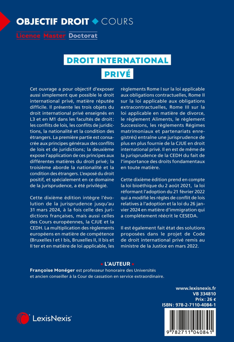 DROIT INTERNATIONAL PRIVE - MONEGER FRANCOISE - LEXISNEXIS