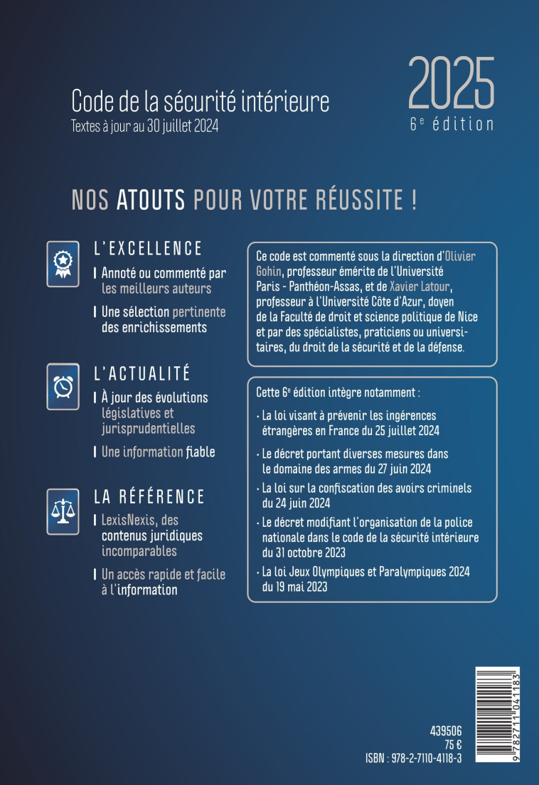 CODE DE LA SECURITE INTERIEURE 2025 - GOHIN/LATOUR - LEXISNEXIS