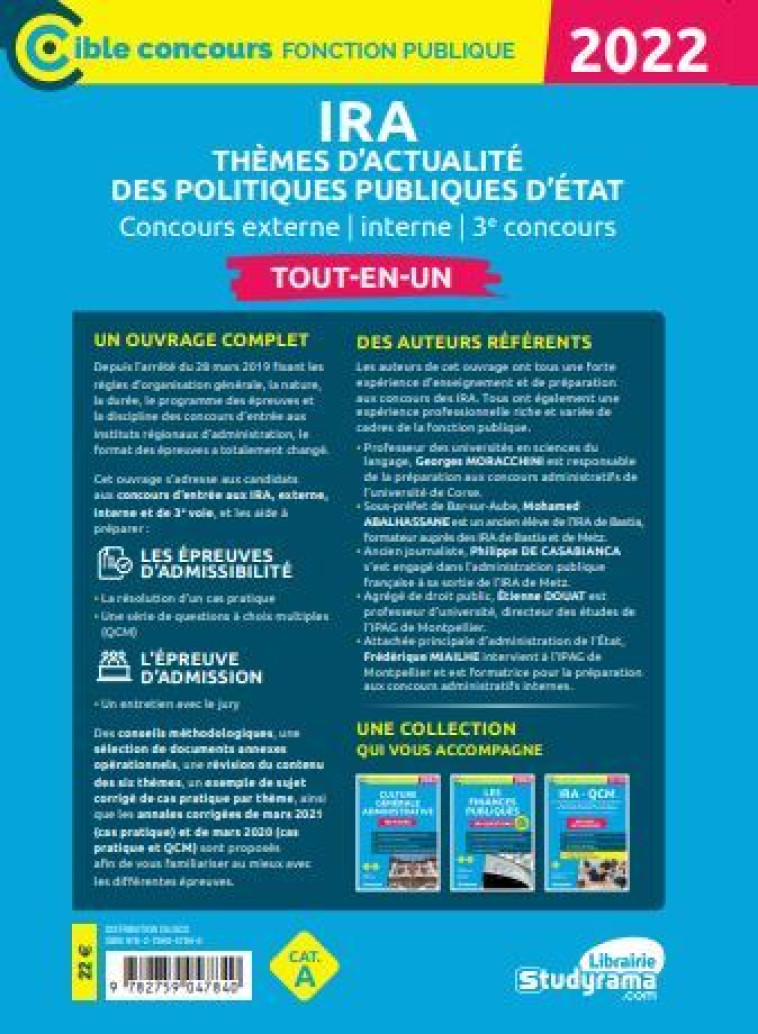 IRA  THEMES D'ACTUALITE DES POLITIQUES PUBLIQUES D'ETAT - CONCOURS EXTERNE - INTERNE - 3E CONCOURS - MORACCHINI/COLLECTIF - STUDYRAMA