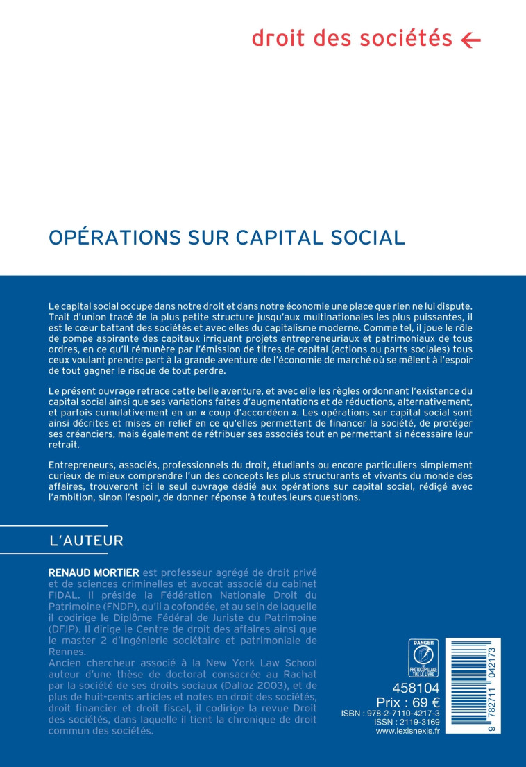 Opérations sur capital social - Renaud Mortier - LEXISNEXIS